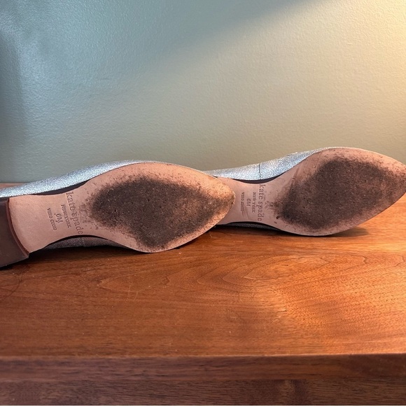 Kate Spade Silver Shimmer Metallic Pointed Toe Loafer Flats - Picture 5 of 6